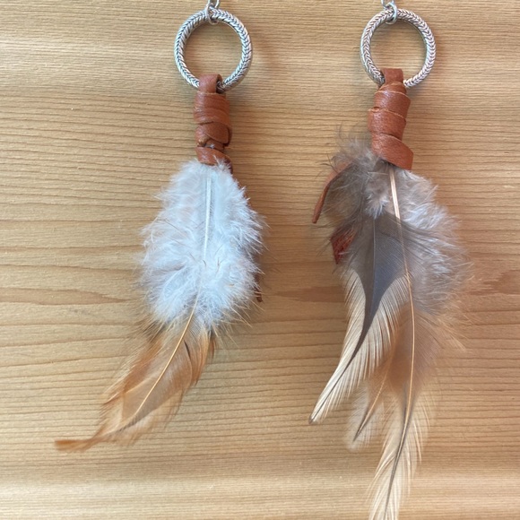 Earrings - Feather and suede leather with silver hoop and French hook ~6” - NWOT - Picture 4 of 5